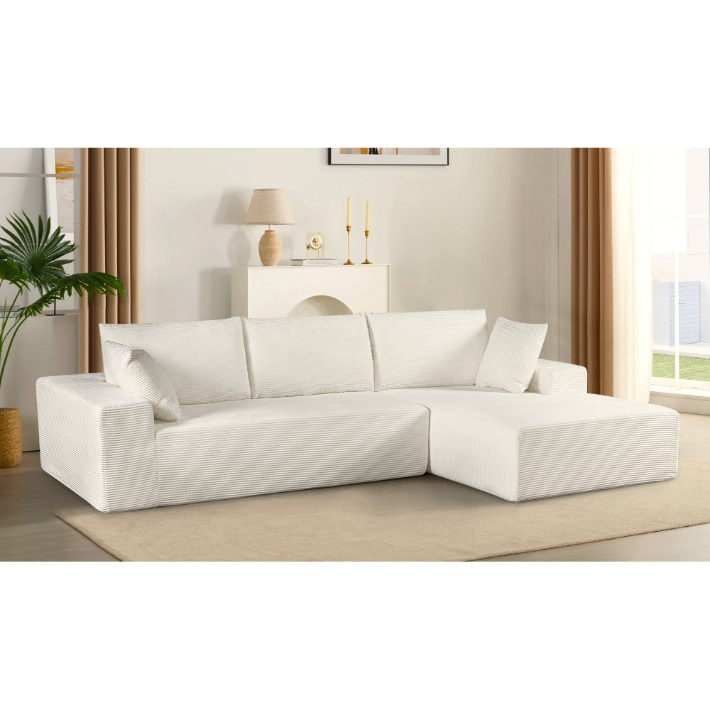 CozyForm Convertible Sectional Sofa in Soft Corduroy, Modern Comfy Couch with Full Foam Cushioning, Cozy Sleeper Sectional for Living Room, Bedroom, No Assembly Required, Ivory - Right Facing