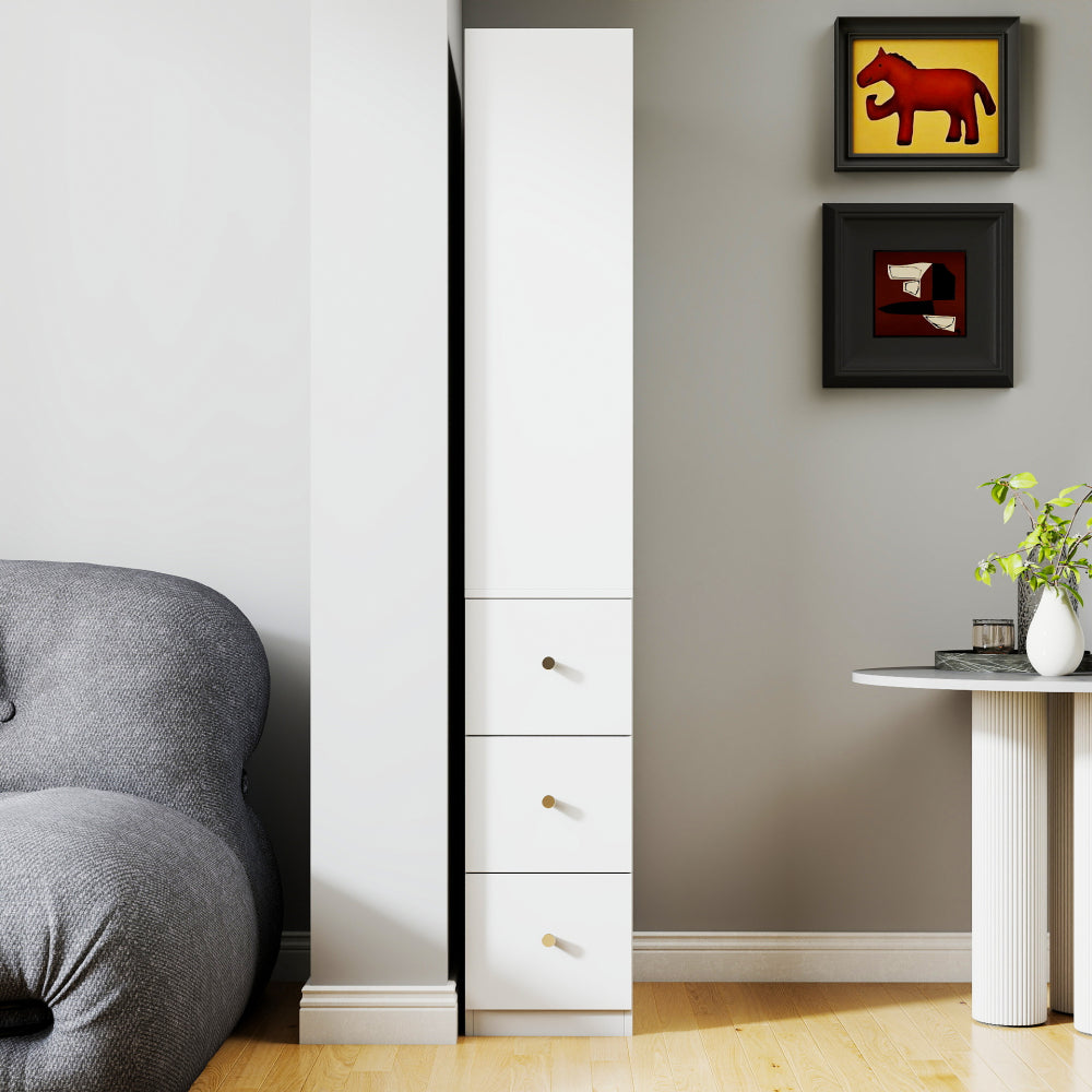 70.87" H Display Storage  Cabinet , 4-Tier Shelf, 3 Side Drawers , Modern Wooden Tall Bookshelf Bookcase for Living Room Home Office