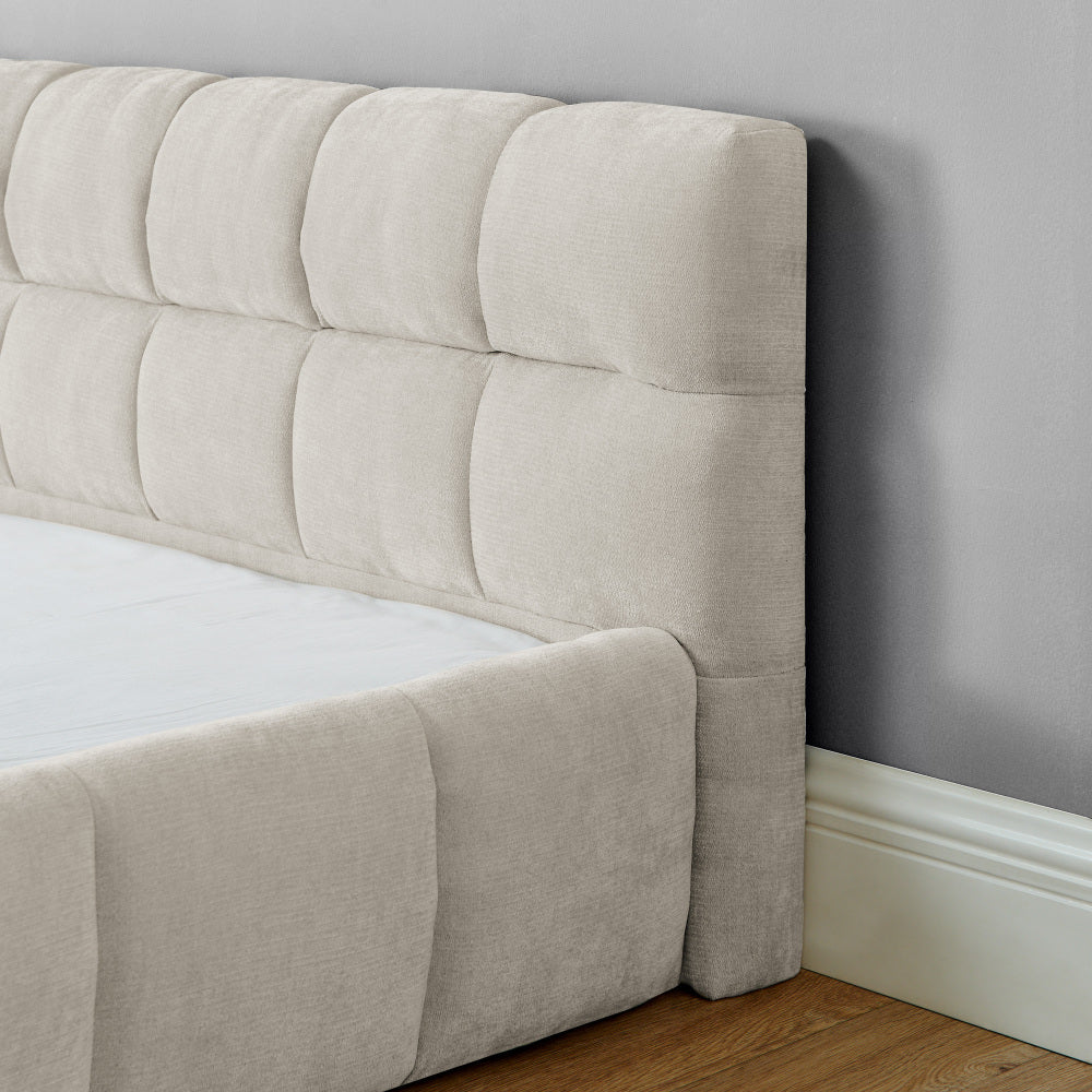 King size  Upholstered Bed Frame with Thick Fabric, Chenille Fabric Grounded Queen Size Platform Bed with Headboard and Solid Frame. No Box Spring Needed-Beige(88.5''*85.5''*24'')
