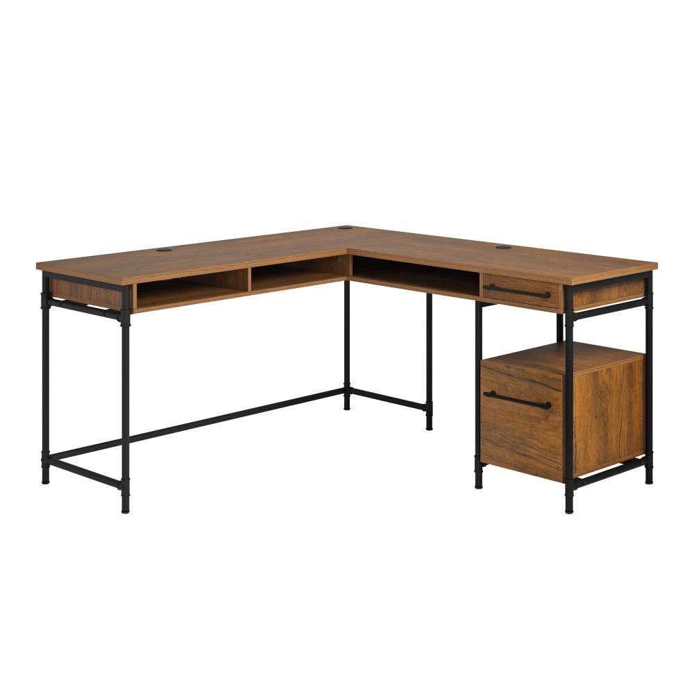 Sauder Iron City L Desk, Checked Oak Finish