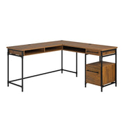 Sauder Iron City L Desk, Checked Oak Finish