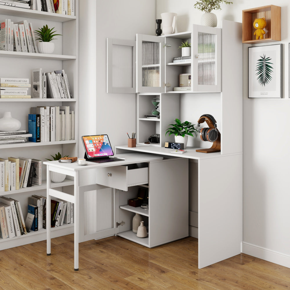 Home Office Computer Desk with Hutch, Antiqued White finish
