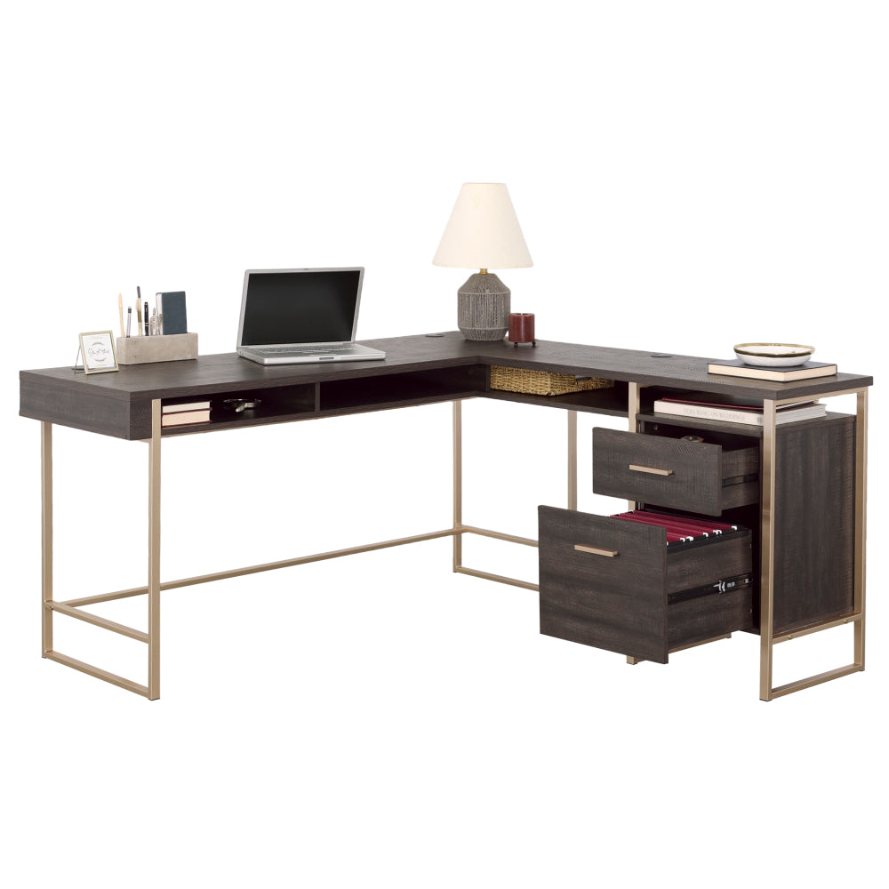 Sauder Walter Heights Engineered Wood L-Desk in Blade Walnut