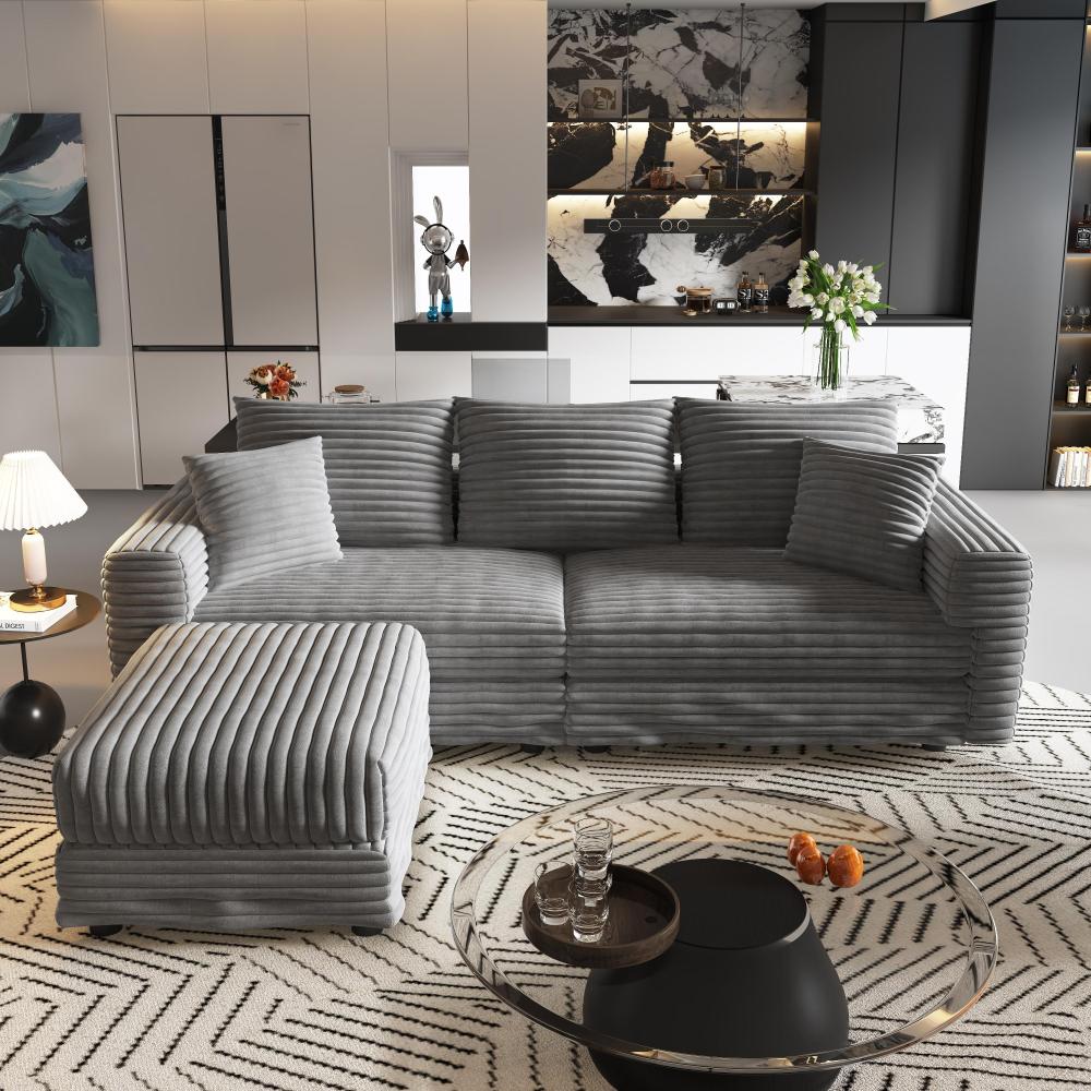 82.7 "Plush Corduroy 3-Seat Sofa,Modern Comfy Upholstered Sofa Cloud Couch,Deep Seat Couches with Soft Pillows and 1 Ottomans,Convertible Sofa Lounge Chair,Green(ETA:8.15)
