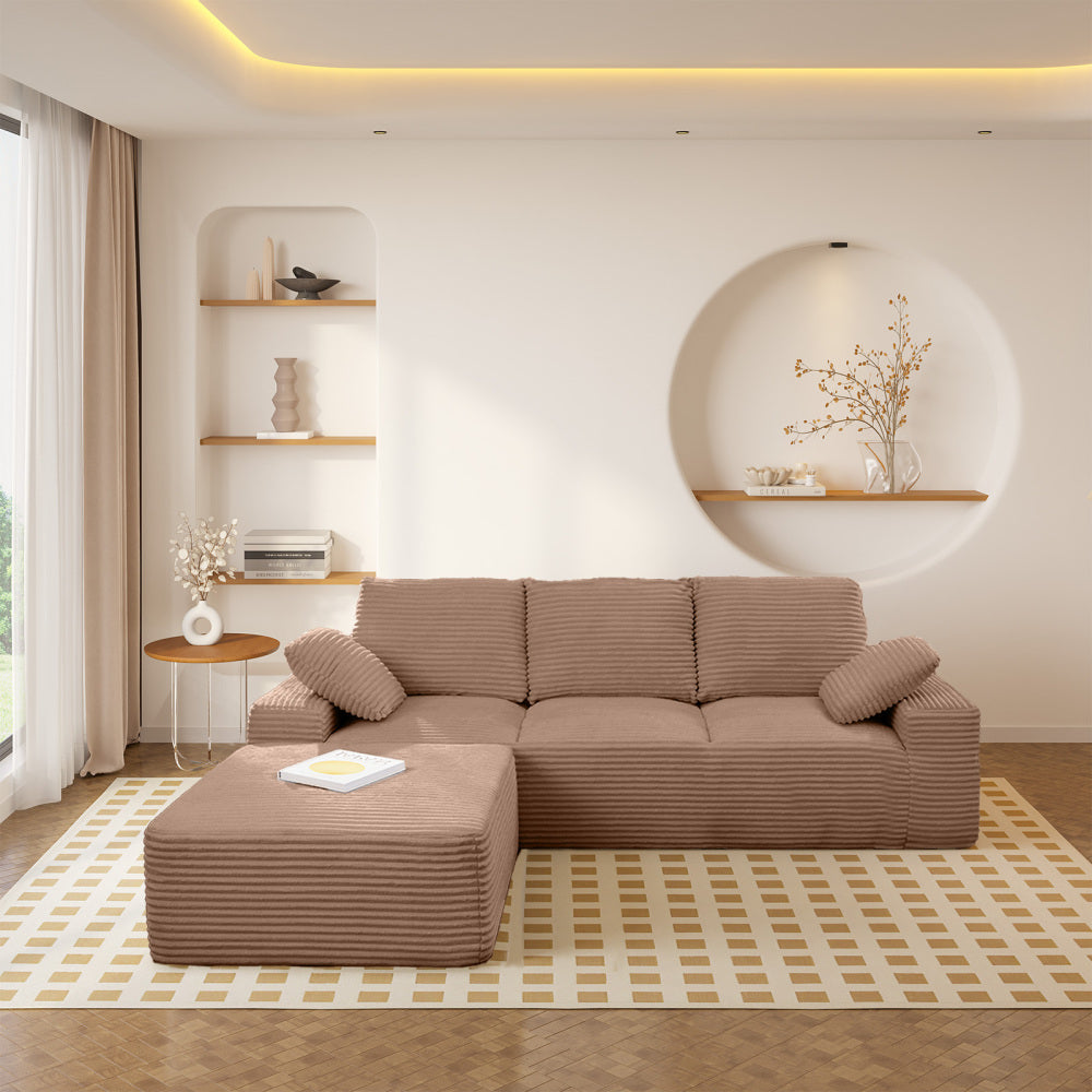 103.5" Cloud Sectional Couch with L-Shape Chaise,Modern Modular Sofa with Deep Seat, Upholstered Couches for Living Room Bedroom,No Assembly Required, Brown(Plush Corduroy Fabric)