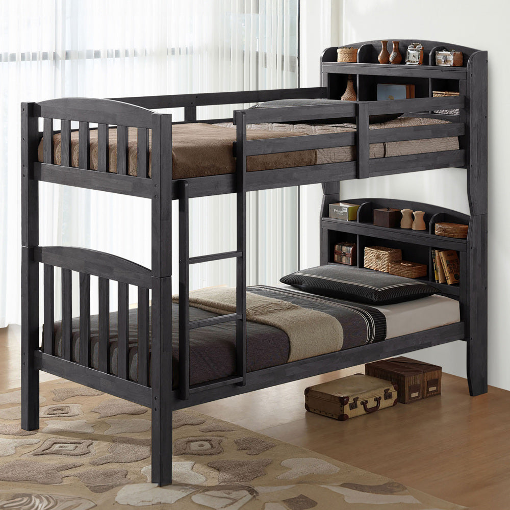 Transitional Twin Over Twin Bunk Bed Footboard Ladder Divide Into Two, Grey