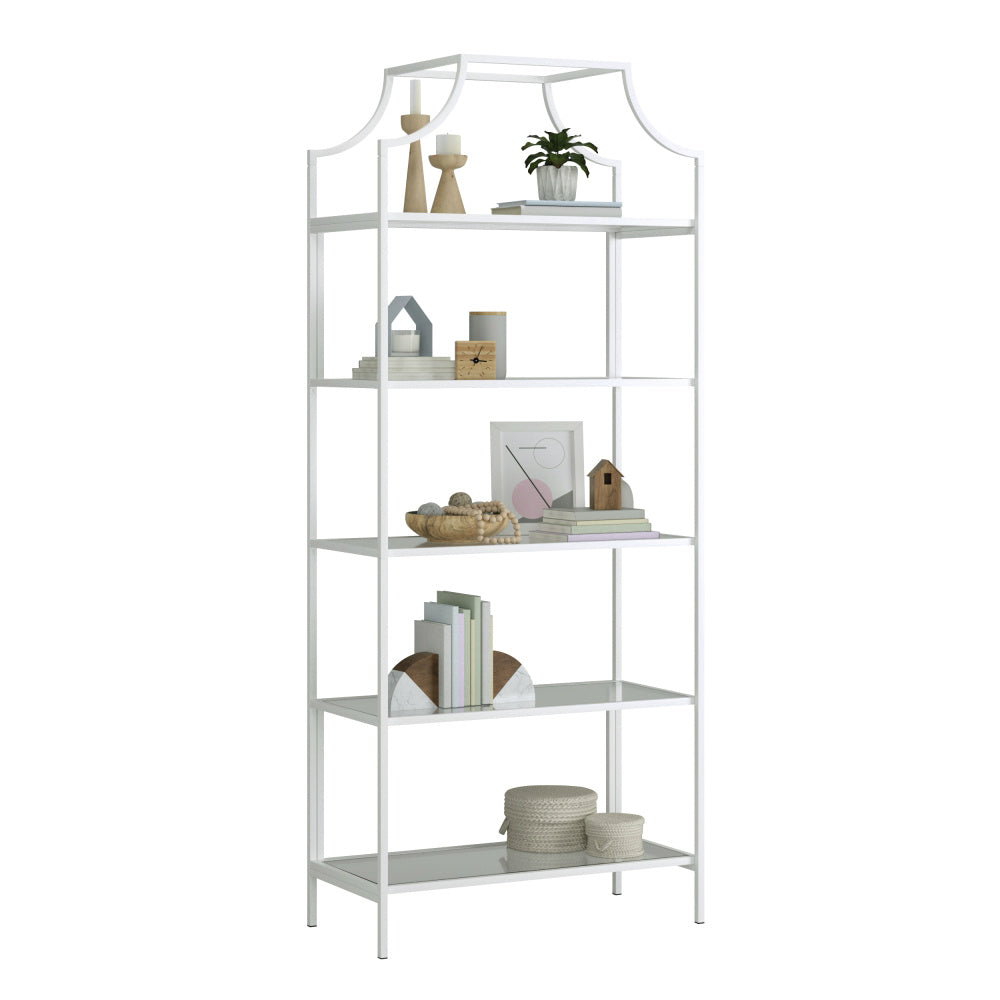 Sauder International Lux Modern 5 Tier Metal Glass Shelving Book Shelf White