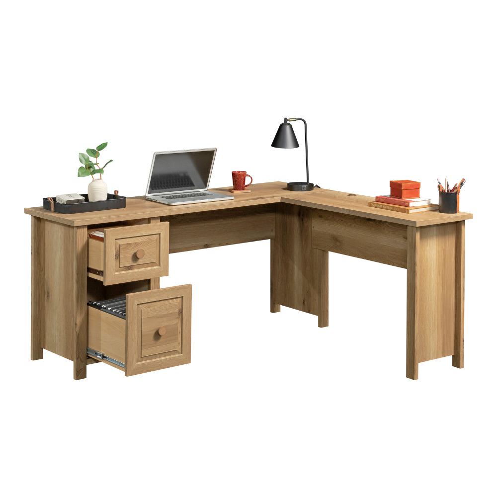 Sauder Hillmont Farm L Desk, Timber Oak Finish