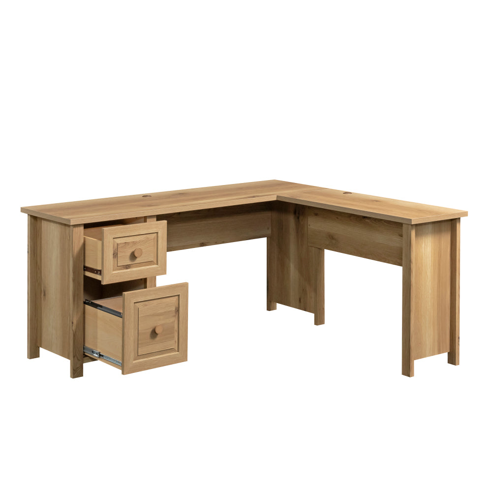 Sauder Hillmont Farm L Desk, Timber Oak Finish