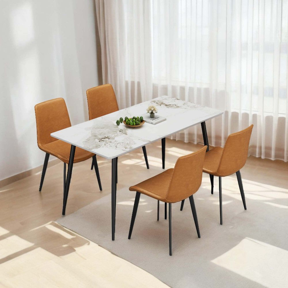 Dining Chairs 4PCS, Modern Kitchen & Dining Room Chairs, Upholstered Faux Leather Cushion Seat and Sturdy Metal Legs