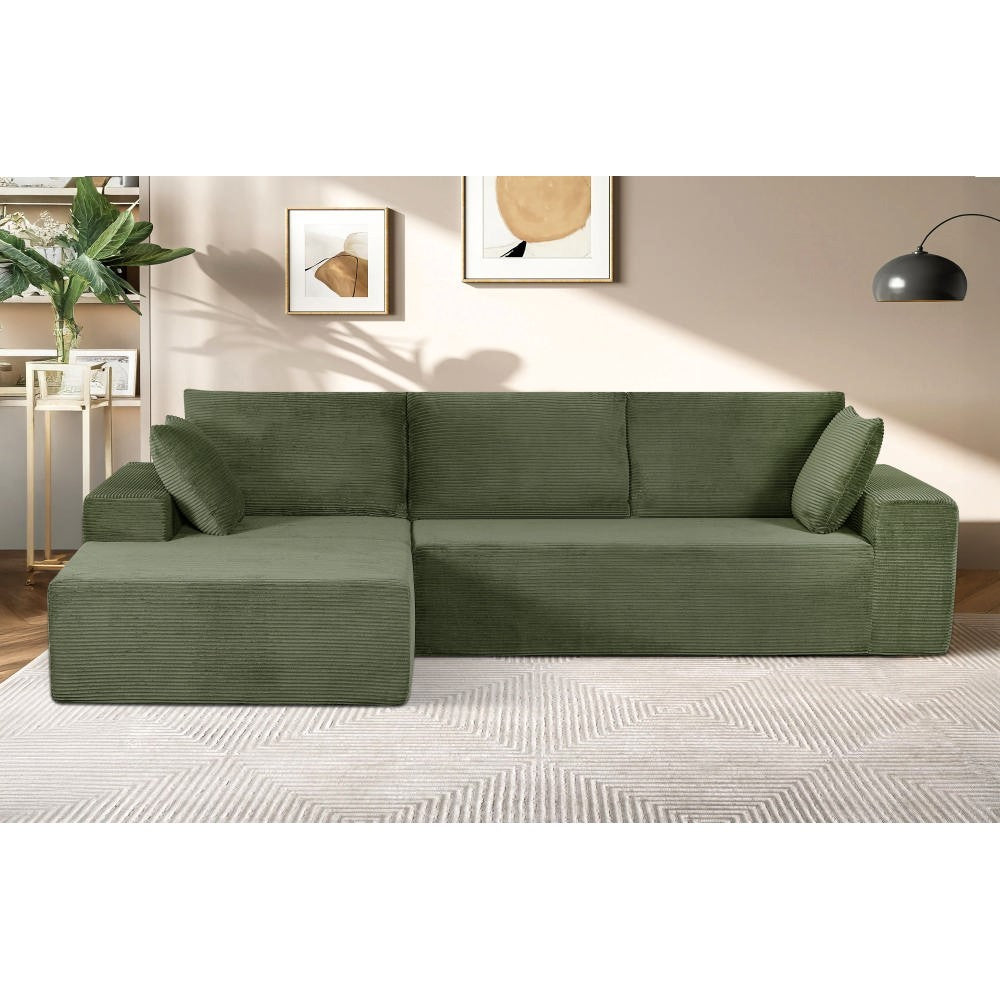 CozyForm Convertible Sectional Sofa in Soft Corduroy, Modern Comfy Couch with Full Foam Cushioning, Cozy Sleeper Sectional for Living Room, Bedroom, No Assembly Required, Ivory - Right Facing