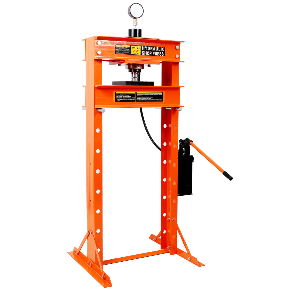 30 Ton Hydraulic Shop Press With Gauge,H-Frame Garage Floor Adjustable Shop Press,Orange