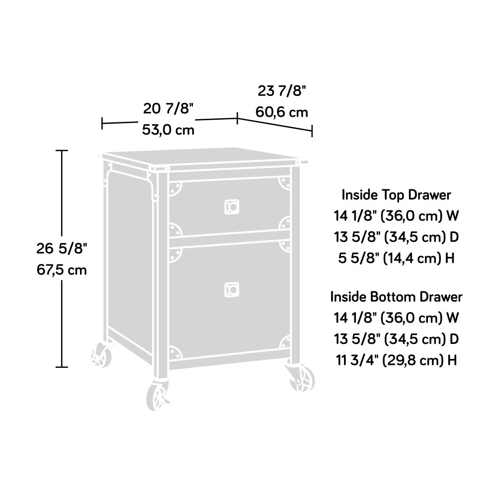 Sauder Steel River File Pedestal, L: 20.87" x W: 23.86" x H: 26.58", Carbon Oak Finish