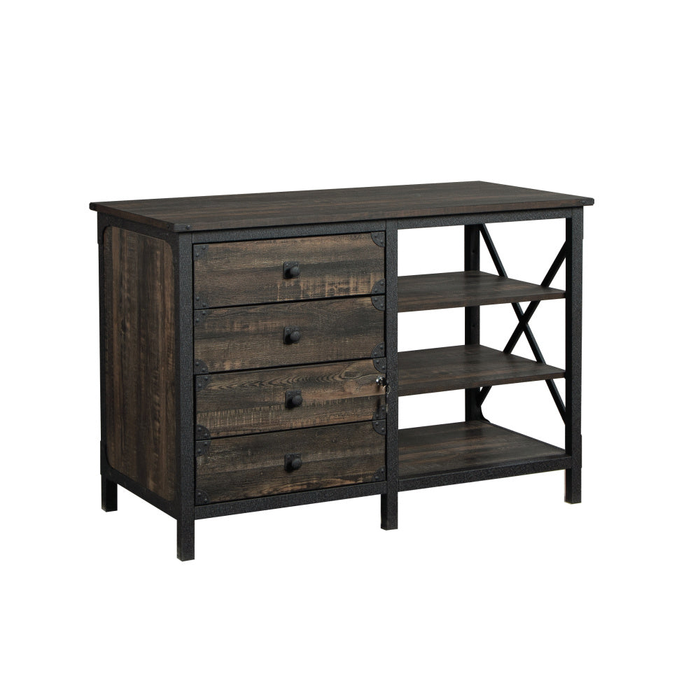 Sauder Steel River Commercial Office Credenza, L: 42.05" x W: 20.08" x H: 29.53", Carbon Oak Finish