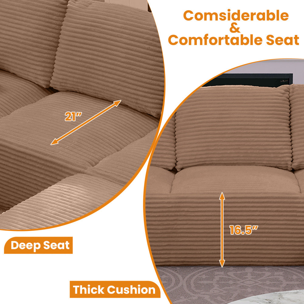 103.5" Cloud Sectional Couch with L-Shape Chaise,Modern Modular Sofa with Deep Seat, Upholstered Couches for Living Room Bedroom,No Assembly Required, Brown(Plush Corduroy Fabric)