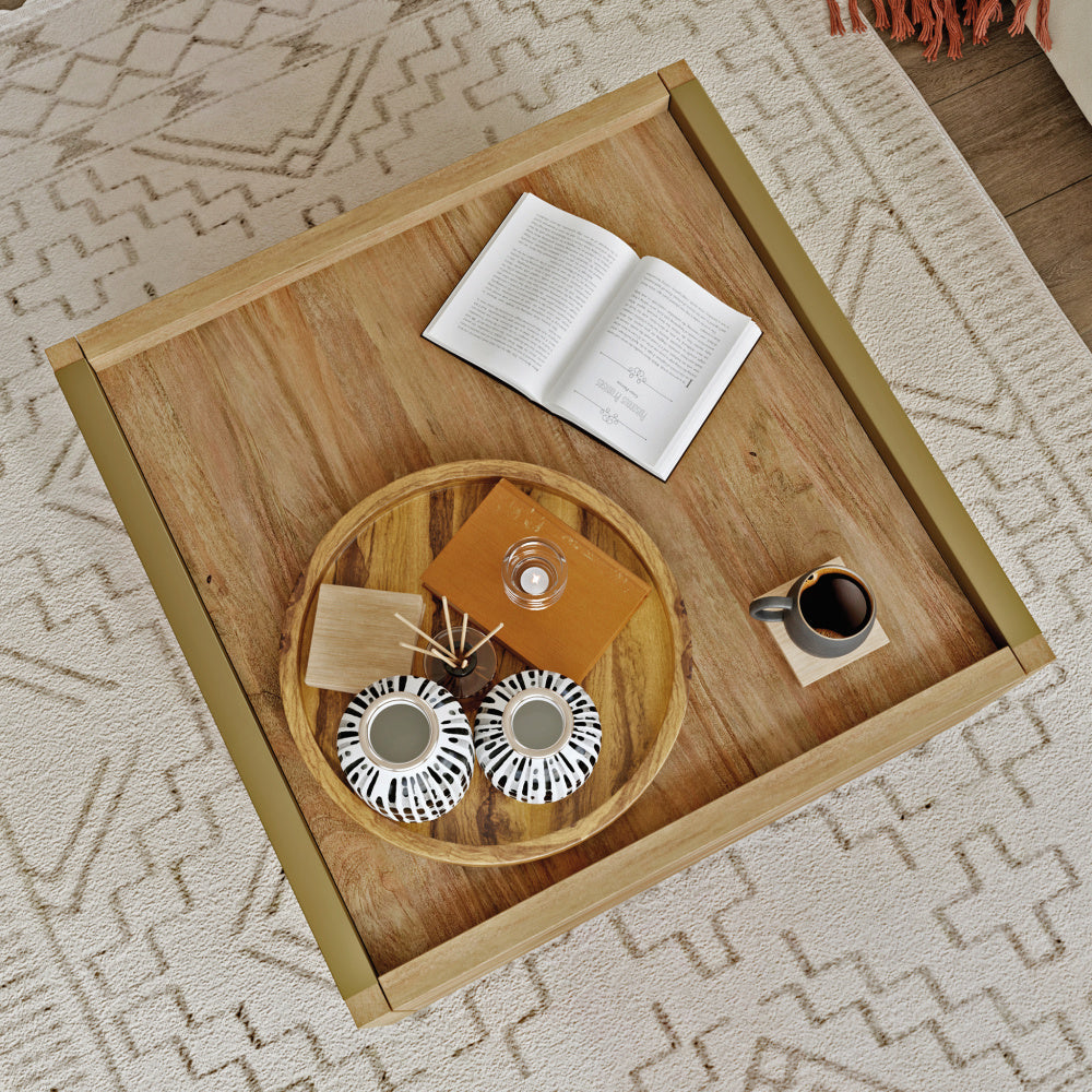 Sauder Manhattan Gate Coffee Table with Storage, Modern Coffee Table, Square Design - Sindoori Mango Finish