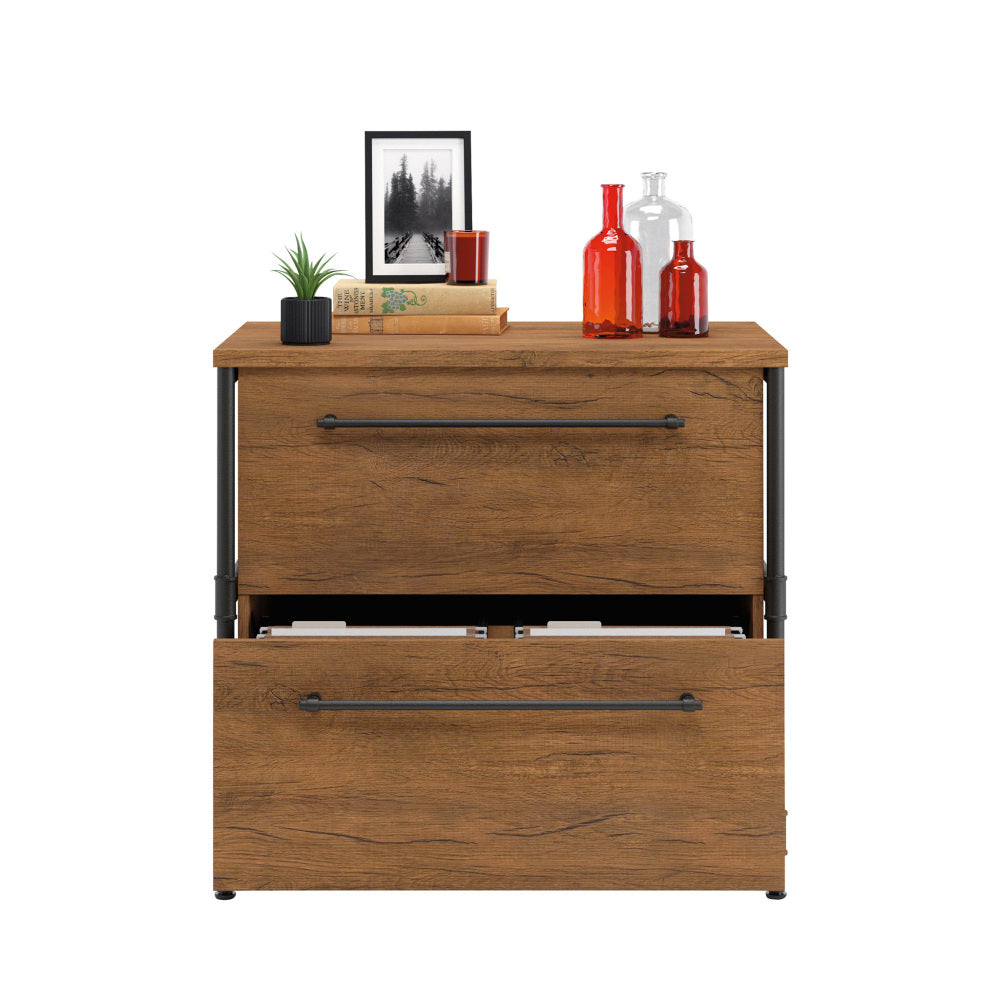 Sauder Iron City Lateral File, Checked Oak Finish