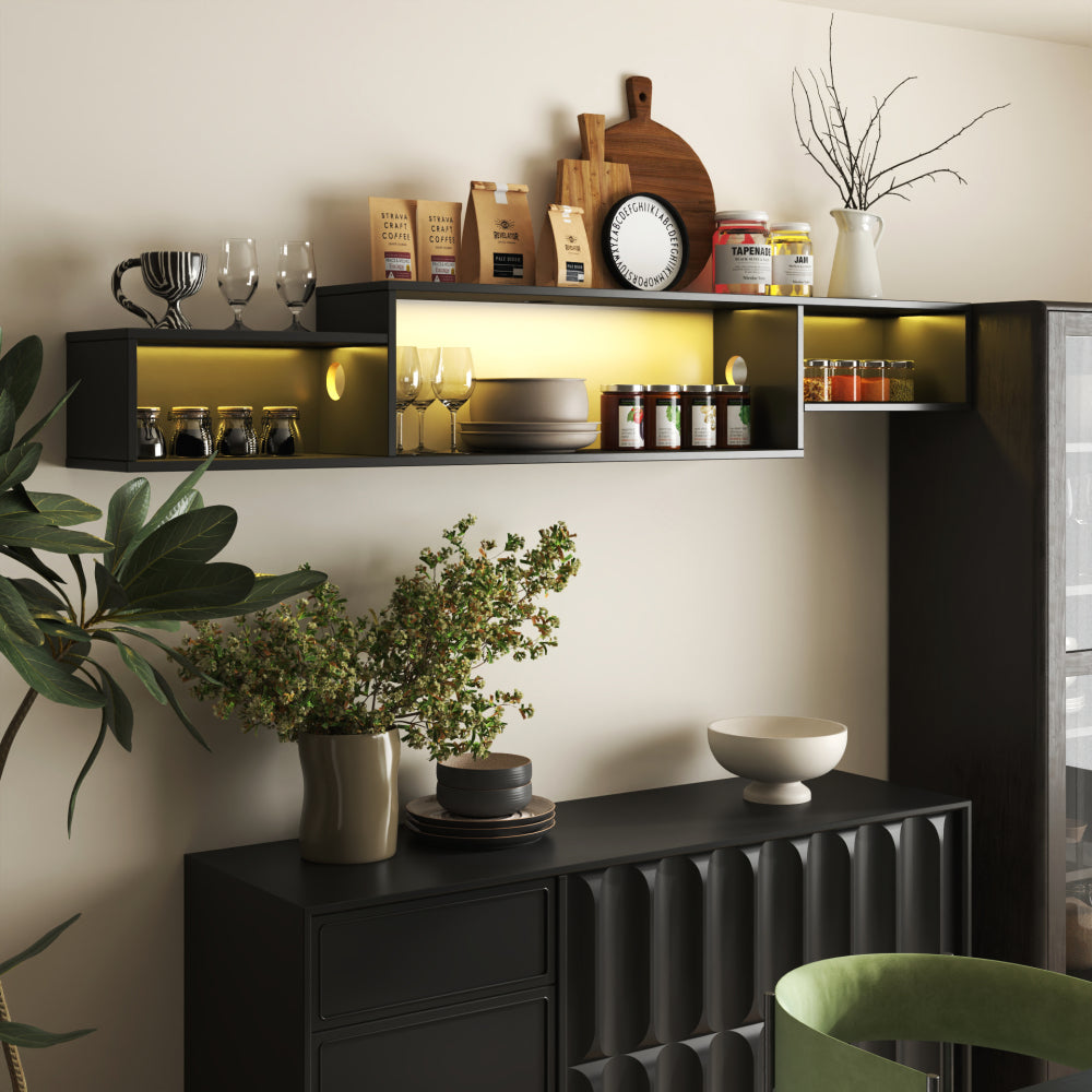 65.35in Wall Mounted Floating  TV Stand with 20 Color LEDs and Charging Station