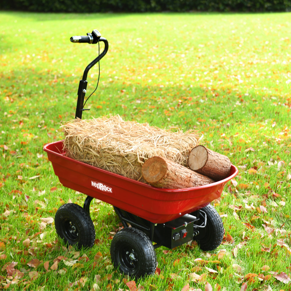 Four-wheeled electric cart 24V 180W lead-acid battery 264 lbs (120 kg) electric one-wheeled wheelbarrow 75L electric garden cart plastic pot capacity 2.6 cu.ft. wheelbarrow electric wheelbarrow