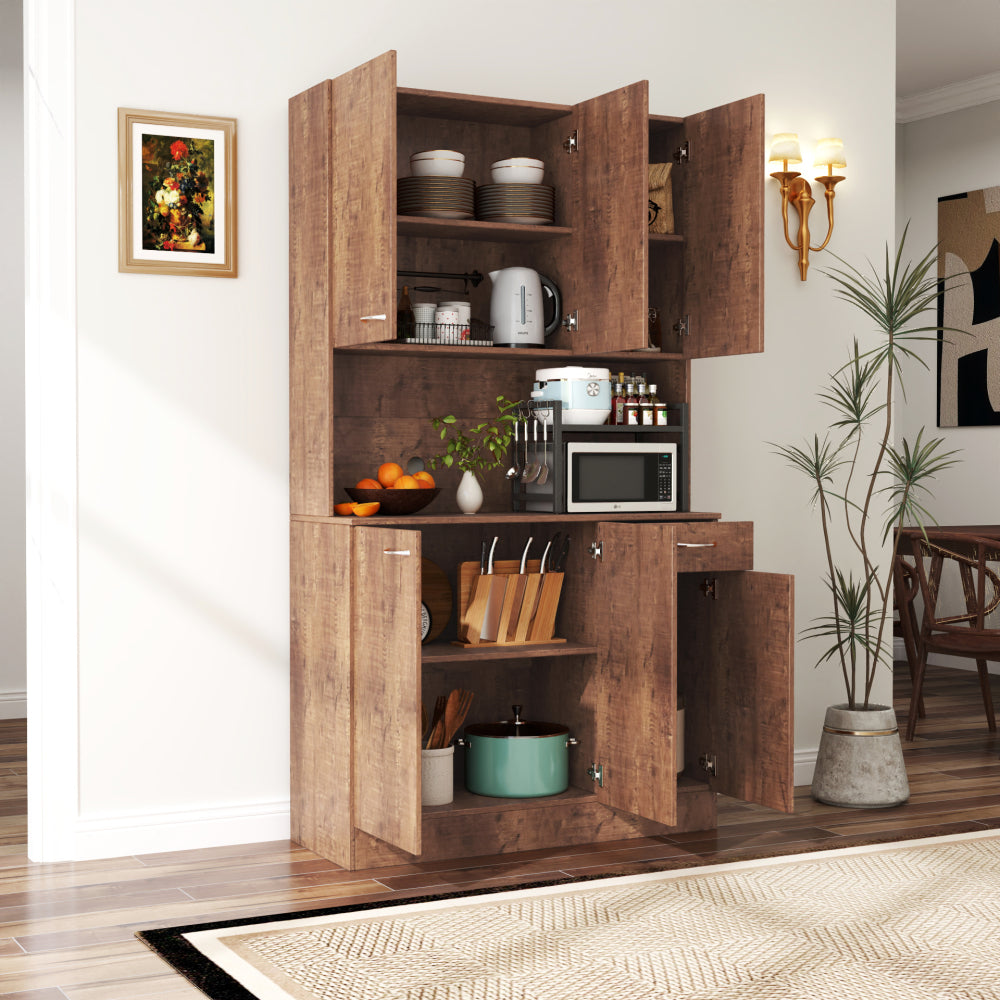 70.87" Tall Wardrobe& Kitchen Cabinet, with 6-Doors, 1-Open Shelves and 1-Drawer for bedroom,Black