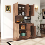 70.87" Tall Wardrobe& Kitchen Cabinet, with 6-Doors, 1-Open Shelves and 1-Drawer for bedroom,Walnut