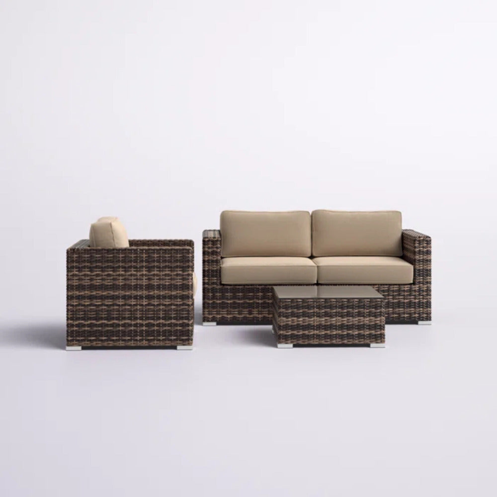 Fully Assembled 3-Person HDPE Wicker Seating Group with Cushions