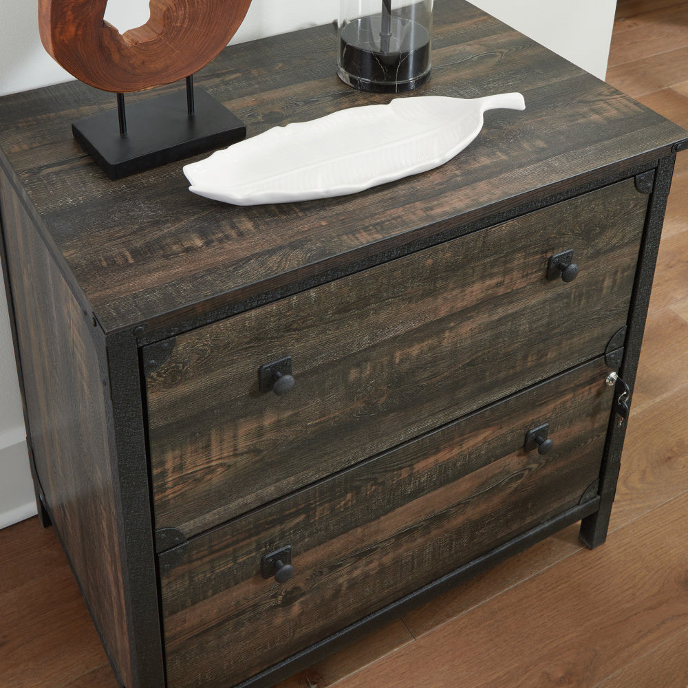 Sauder Steel River Lateral File, Carbon Oak Finish
