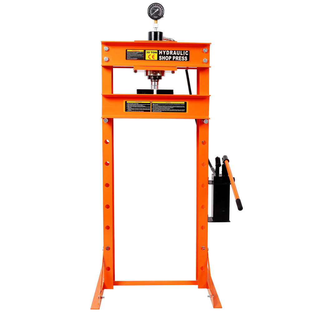 30 Ton Hydraulic Shop Press With Gauge,H-Frame Garage Floor Adjustable Shop Press,Orange