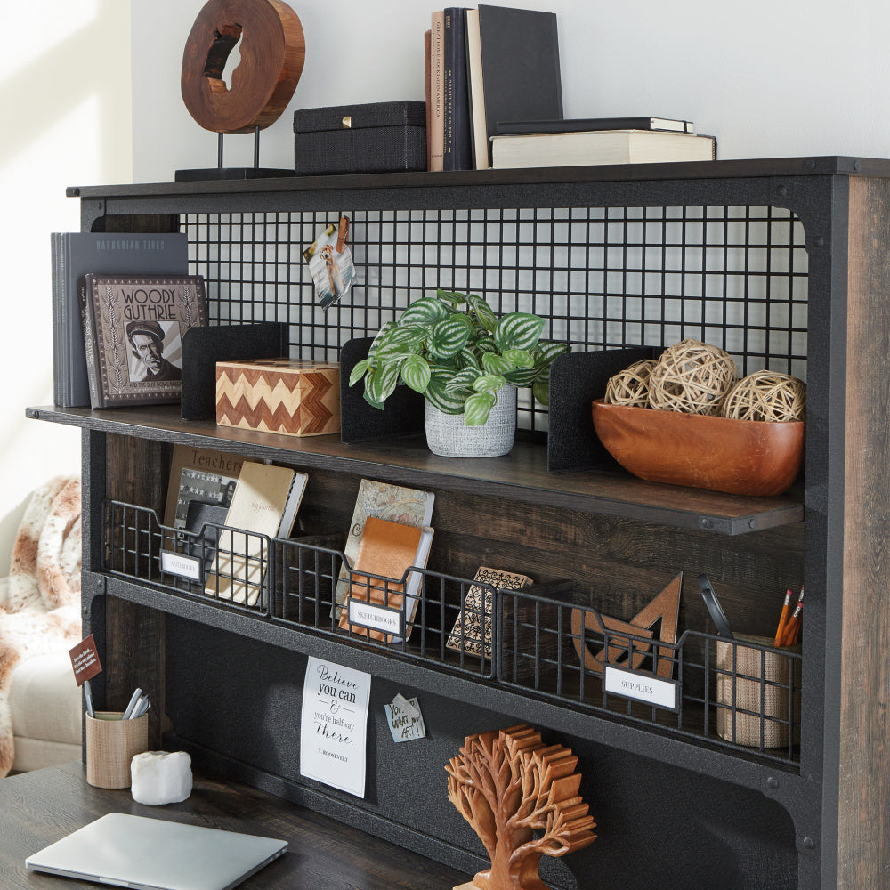Steel River Industrial Desktop Hutch Carbon Oak