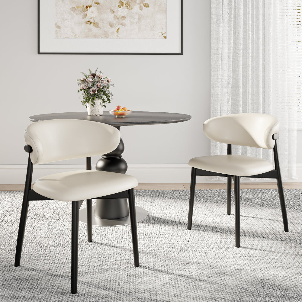 Leather Upholstered Dining Chairs Set Of 2, Armless Side Chair With Backrest - Black & White
