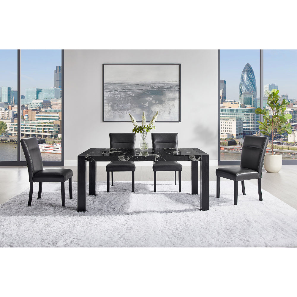 Black Dining Table and (4) Charcoal Dining Chairs
