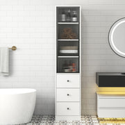 70.87" H Tall Bathroom Storage Cabinet with 1 glass Door and 3 Drawer, Narrow Storage Unit, Floor Cabinet for Bathroom, Living Room, Entryway, Kitchen