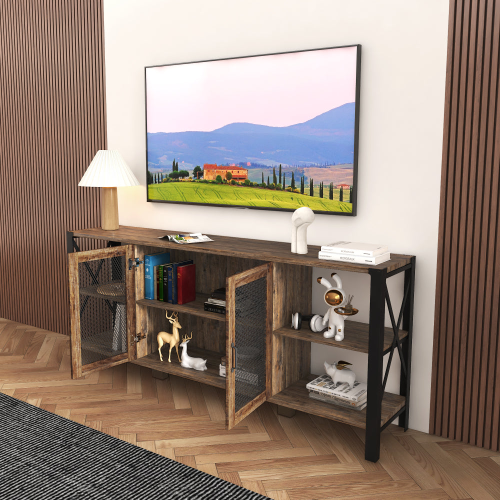 TV Stands for Living Room, Industrial TV Stand for Bedroom Furniture, Farmhouse TV Stand 80 Inch Television Stand , Modern Horizontal Wood and Metal Open Bookshelf