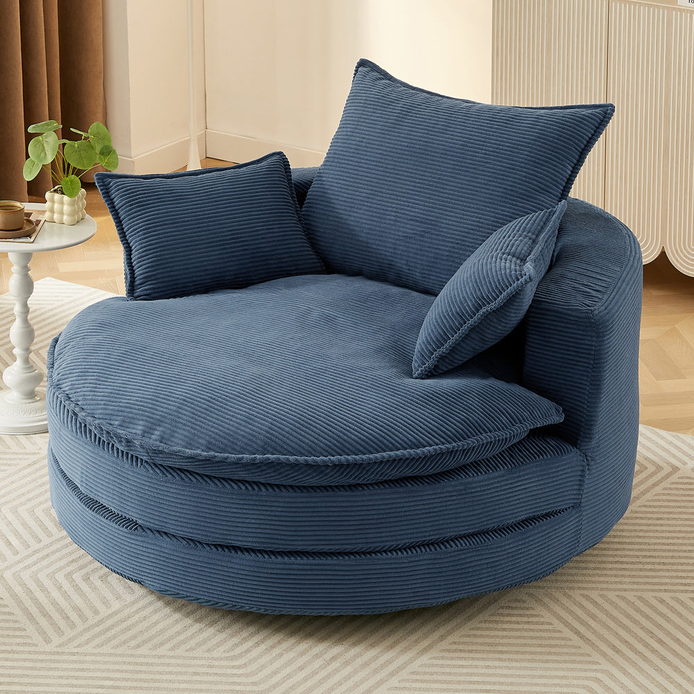 360° Swivel Sofa Chair Accent Barrel Chair 57.5"  Swivel Round Chair with Dual-layer Cushion Design and 3 Removable Pillows for Living Room, Bedroom, Office and Hotel, Blue