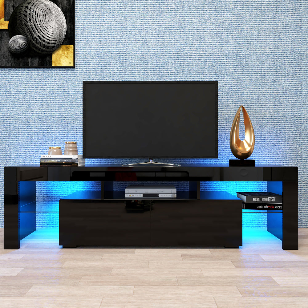 Modern White TV Stand, 20 Colors LED TV Stand w/Remote Control Lights