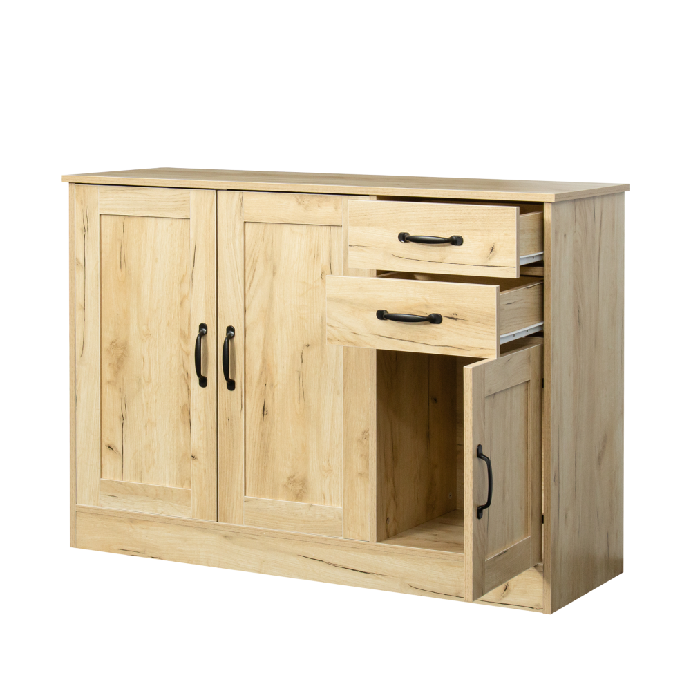 Modern Wood Buffet Sideboard with 2 doors&1 Storage and 2drawers -Entryway Serving Storage Cabinet Doors-Dining Room Console, 43.3 Inch, Oak