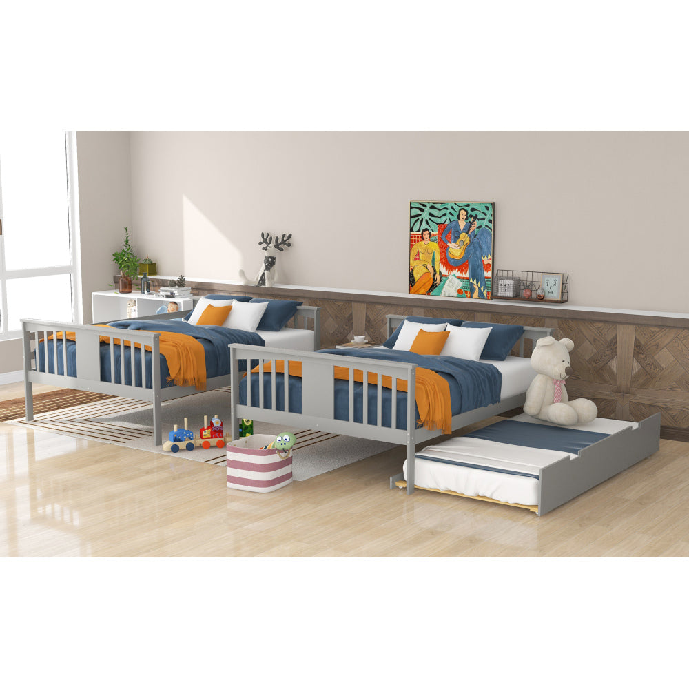 Full over Full Bunk Bed with Twin Size Trundle and Ladder-Gray(Old SKU: LT000204AAE)