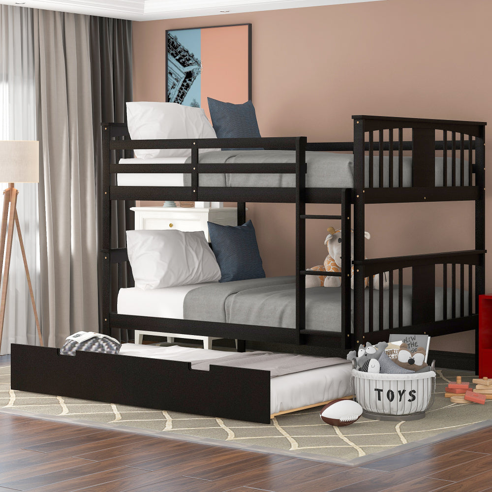 Full over Full Bunk Bed with Twin Size Trundle and Ladder-Gray(Old SKU: LT000204AAE)