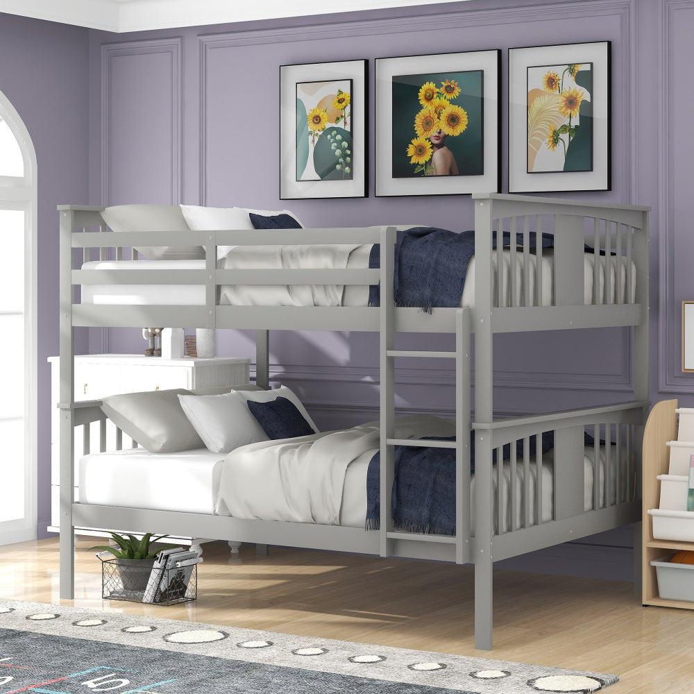 Full over Full Bunk Bed with Ladder for Bedroom, Guest Room Furniture-Gray(OLD SKU :LT000203AAE)