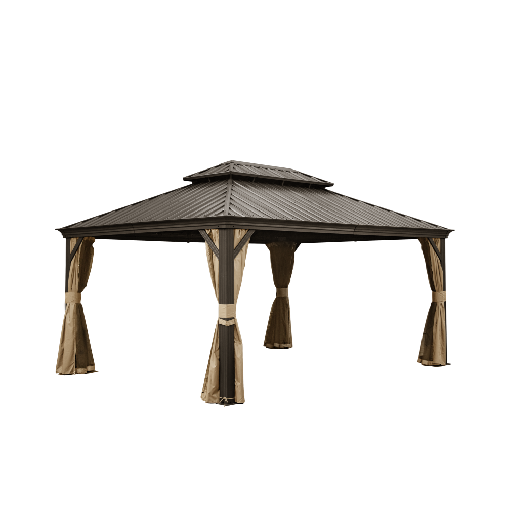 12' x 16' Hardtop Gazebo Outdoor Aluminum Gazebos Grill with Galvanized Steel Double Canopy for Patios Deck Backyard,Curtains&Netting