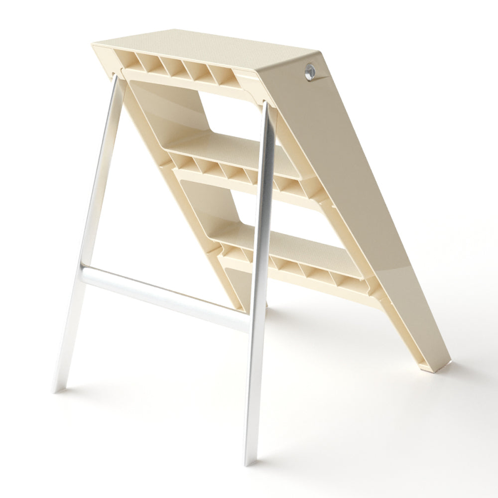 Home folding ladder frame indoor (white)multi-functional thick folding ladder stool simple creative anti-slip plastic edge table ladder frame