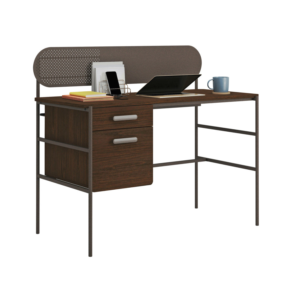 Sauder Radial Single Ped Desk, Umber Wood Finish