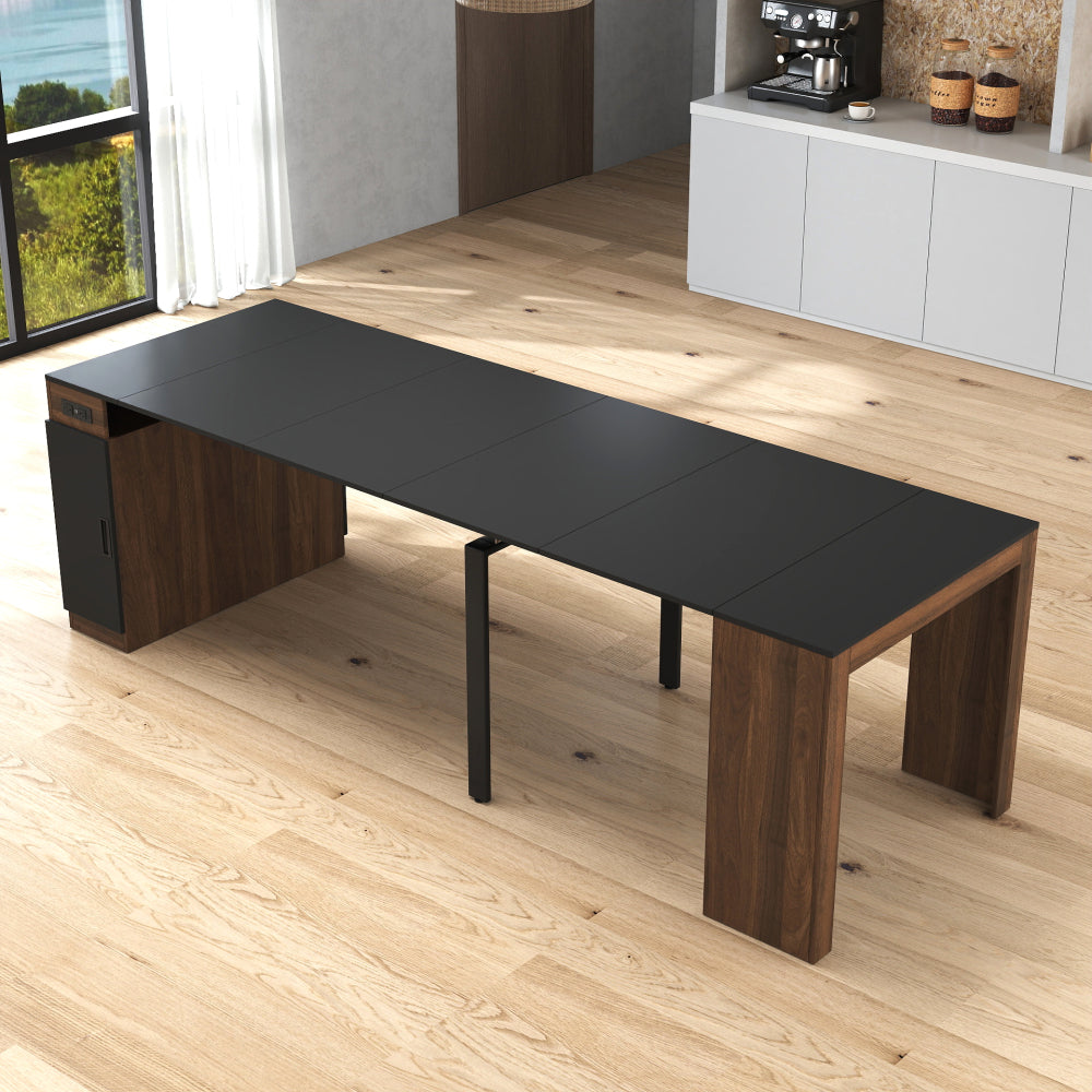 Modern Multifunctional Extendable Dining Table with Outlet, Space Saving Expanding Table with Storage for Party, Weddings, Meetings, Celebrations