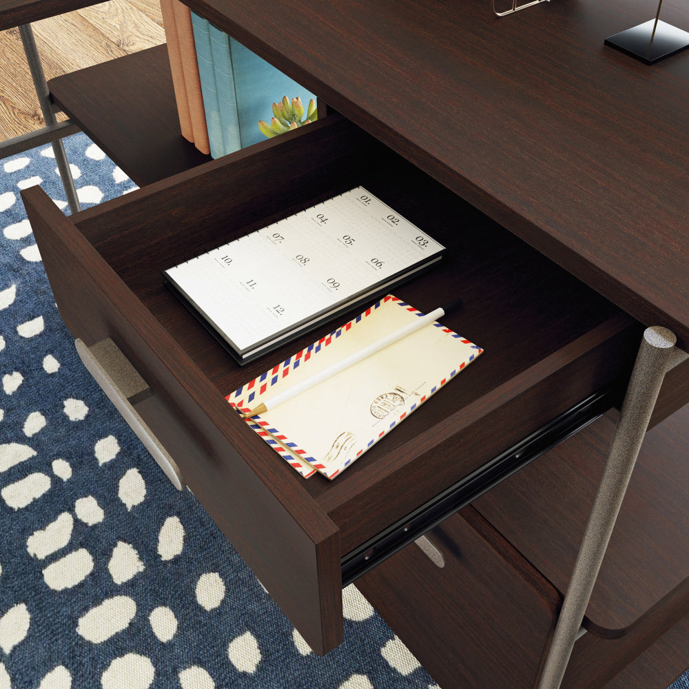 Sauder Radial Modern Metal and Wood L-Shaped Desk, Umber Wood Finish