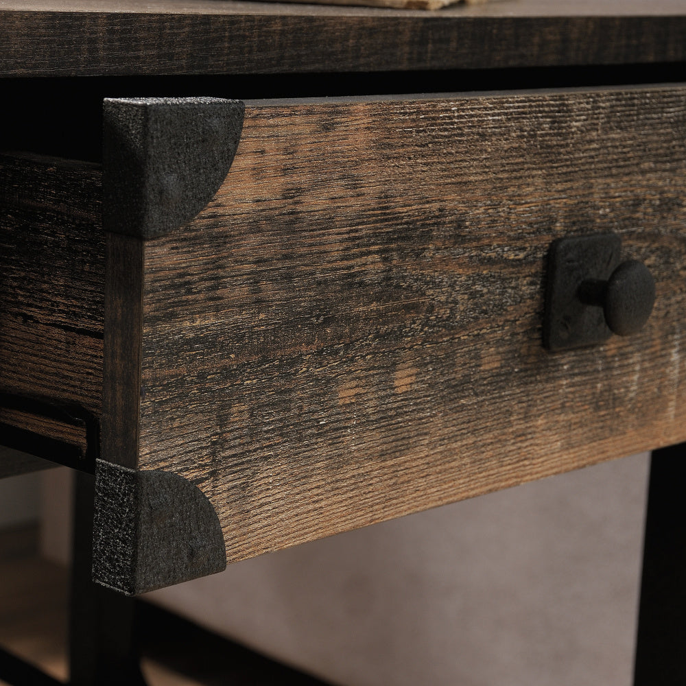 Sauder Steel River Side Table, L: 22.44" x W: 21.65" x H: 23.11", Carbon Oak Finish