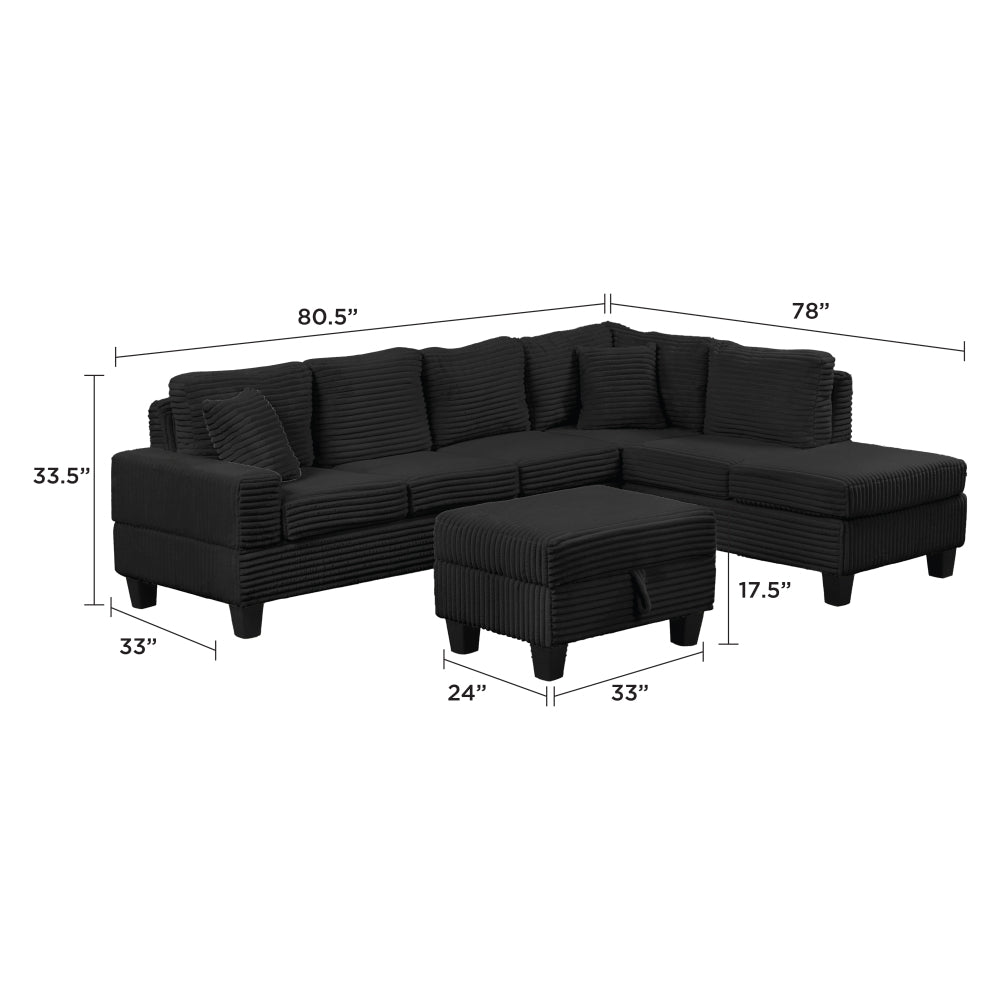 Cozy Modern Style Recliner Sectional Sofa Made With Wood in Black