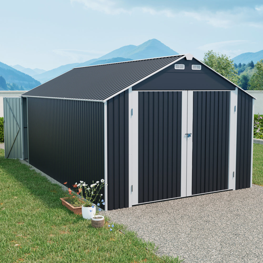 12×20 FT Outdoor Storage Shed Metal Garage Shed for Car, Bike, Lawnmower - Backyard Tool House Building 2 Doors and 4 Vents (Upgraded version)