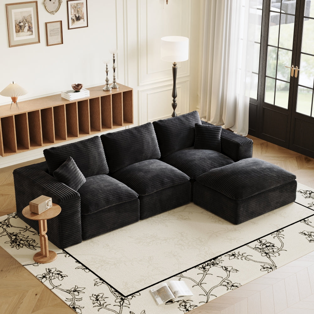 108" Cloud Sectional Couch with L-Shape Chaise, Left-right interchangeable,Modern Modular Sofa with Deep Seat, Upholstered Couches for Living Room Bedroom,No Assembly Required, Soft Plush Corduroy Fab