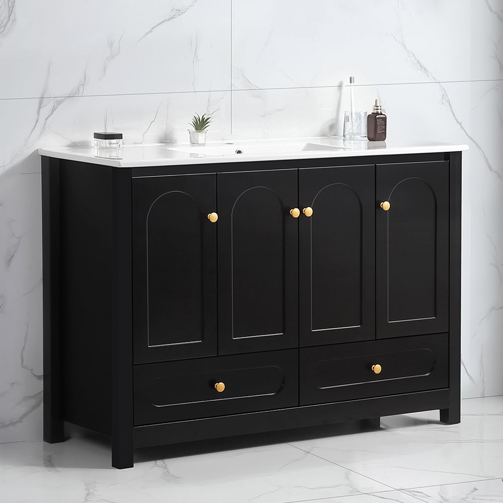 48" black Bathroom Vanity with Ceramic Sink Combo, Abundant Storage Cabinet -4 Soft close doors and 2drawers