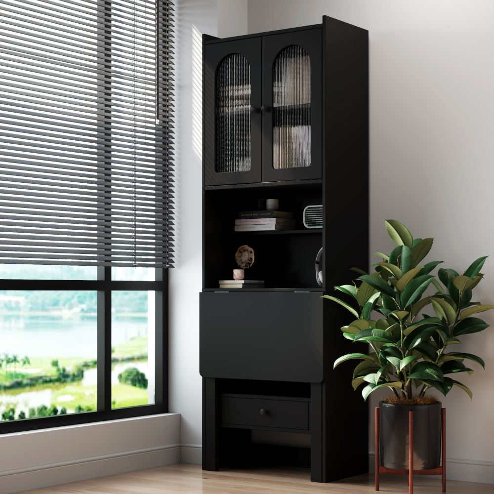 Fold-Out Convertible Writing Table,  Desk Cabinet with shelf and drawer Multi-Function Home Office Workstation